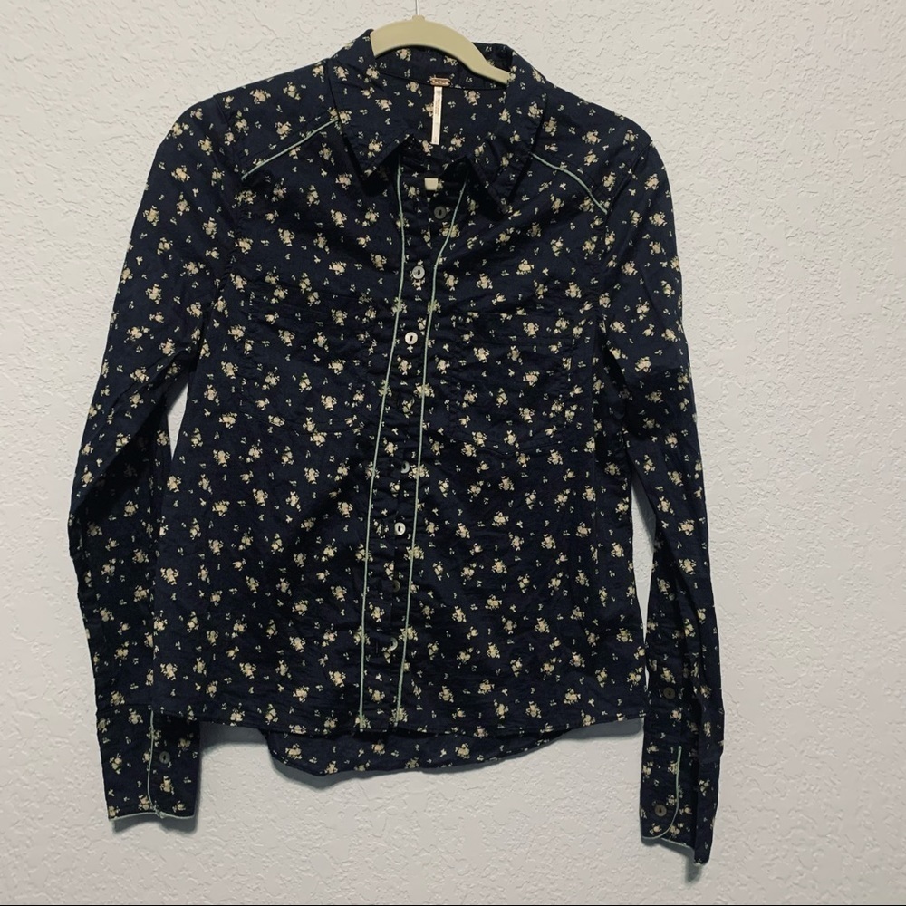 Free People Blue Floral Western Style Top